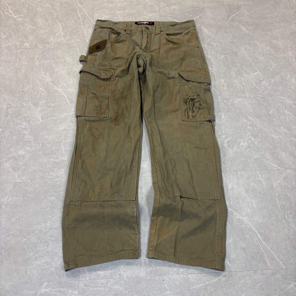 Wrangler RIGGS Men 34x30 Olive Green Ripstop Cargo Pants 103W060BR Distressed